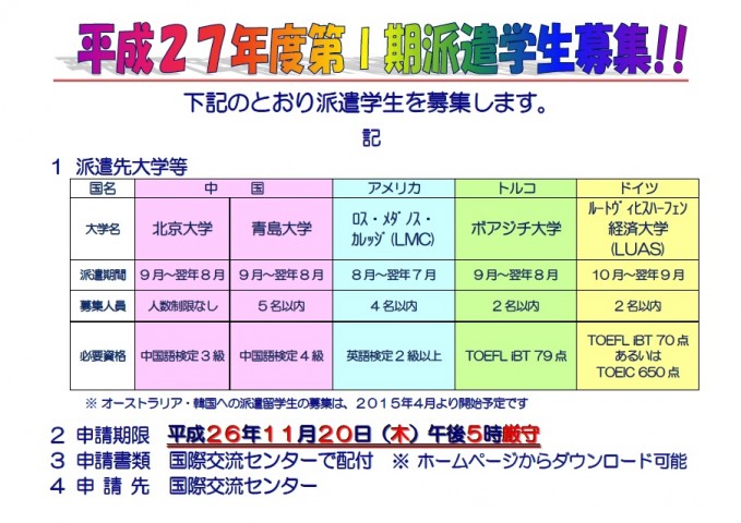 关于2015年度第I期派遣学生的招募